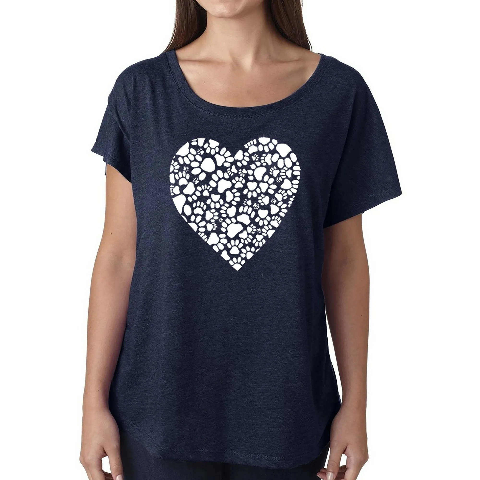 LA Pop Art Women's Dolman Cut Word Art Shirt - Paw Prints Heart sold by LA Pop Art product image thumbnail 3