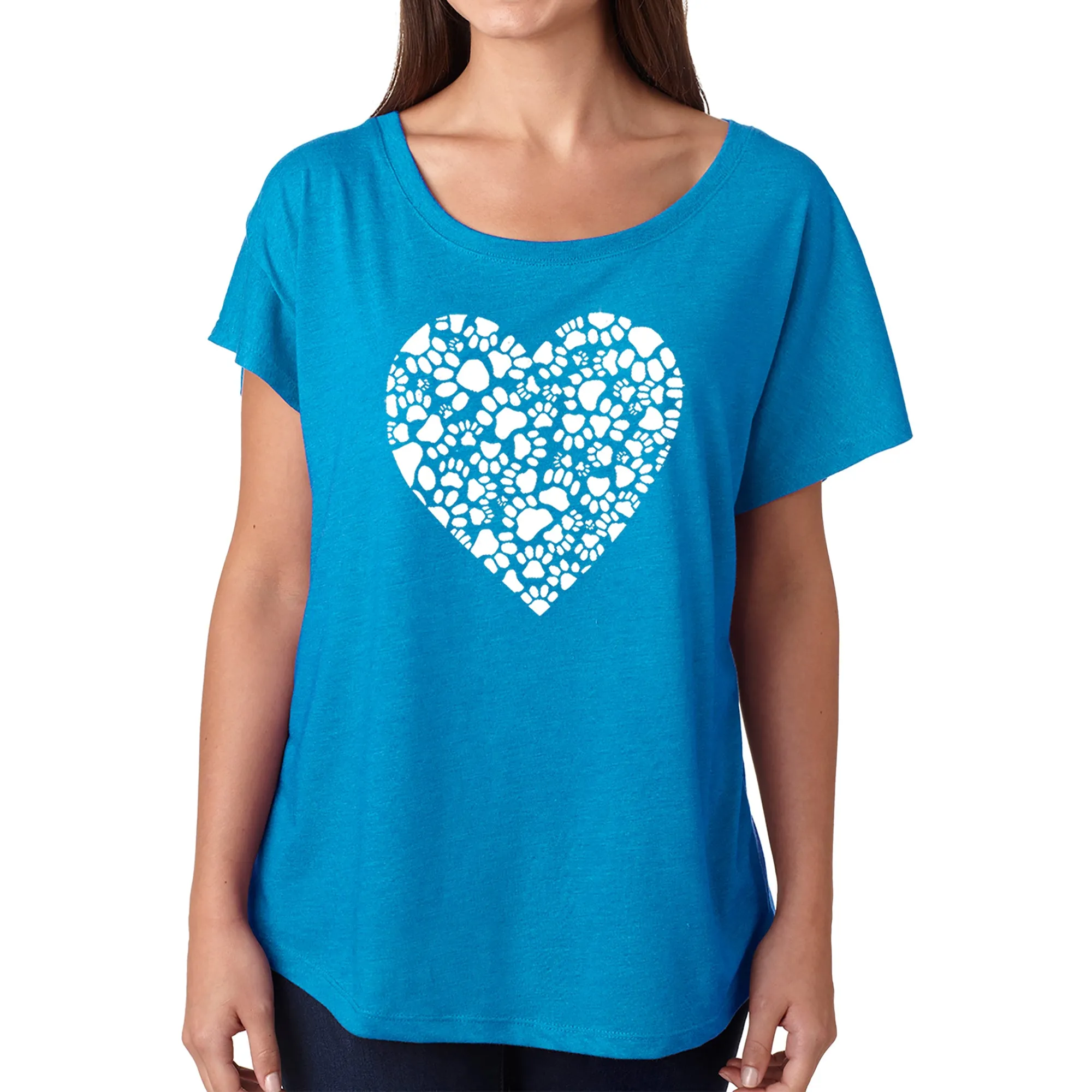 LA Pop Art Women's Dolman Cut Word Art Shirt - Paw Prints Heart sold by LA Pop Art product image thumbnail 4