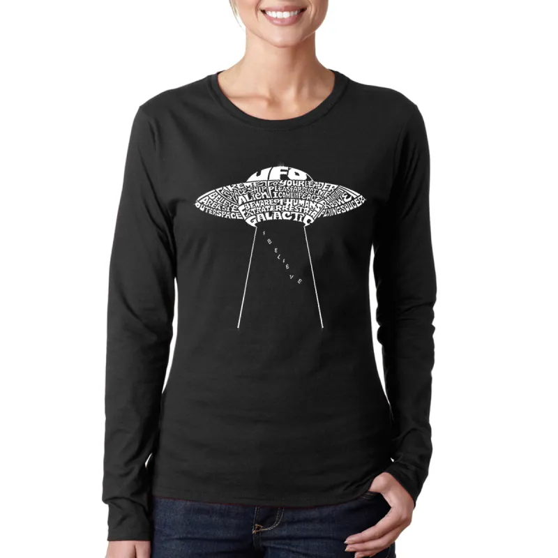 Flying Saucer UFO - Women's Word Art Long Sleeve T-Shirt sold by LA Pop Art