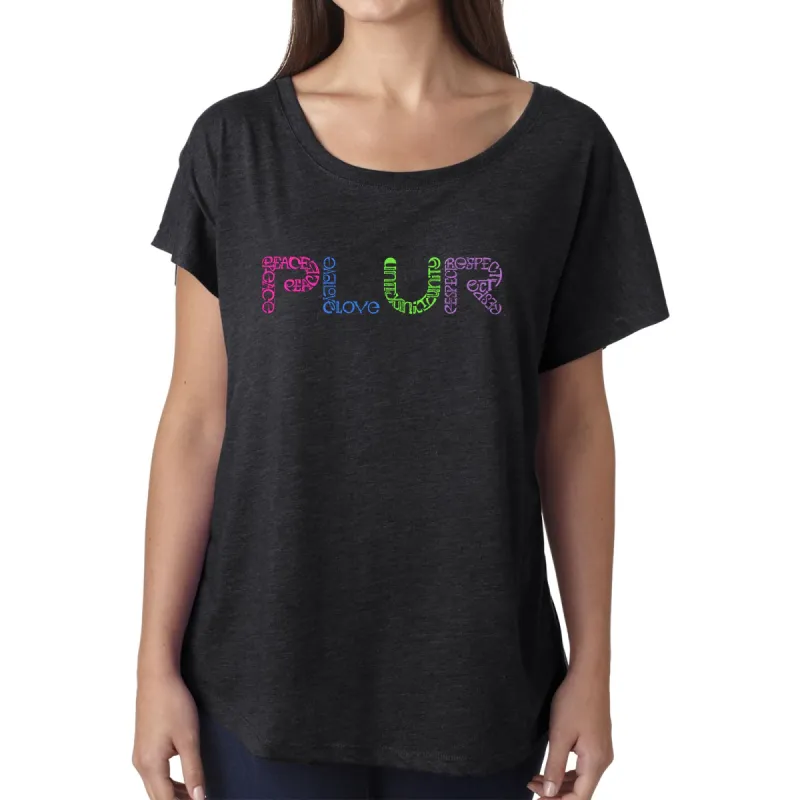 LA Pop Art Women's Dolman Word Art Shirt - PLUR sold by LA Pop Art