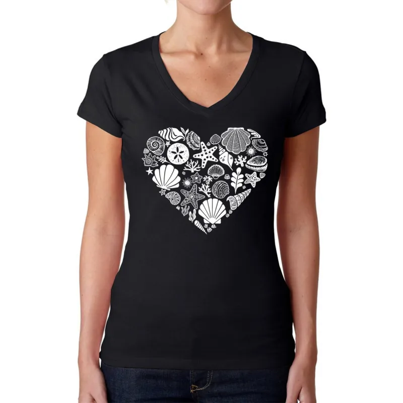 Sea Shells - Women's Word Art V-Neck T-Shirt sold by LA Pop Art