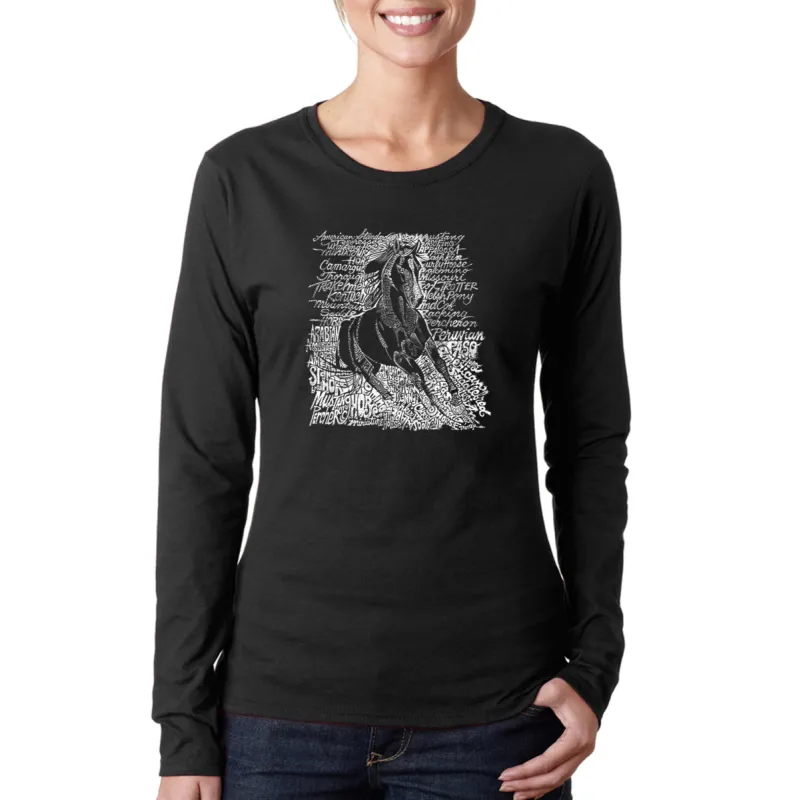 POPULAR HORSE BREEDS - Women's Word Art Long Sleeve T-Shirt sold by LA Pop Art