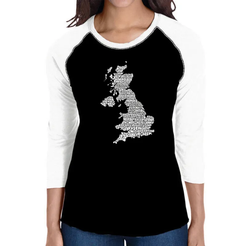 GOD SAVE THE QUEEN - Women's Raglan Baseball Word Art T-Shirt sold by LA Pop Art