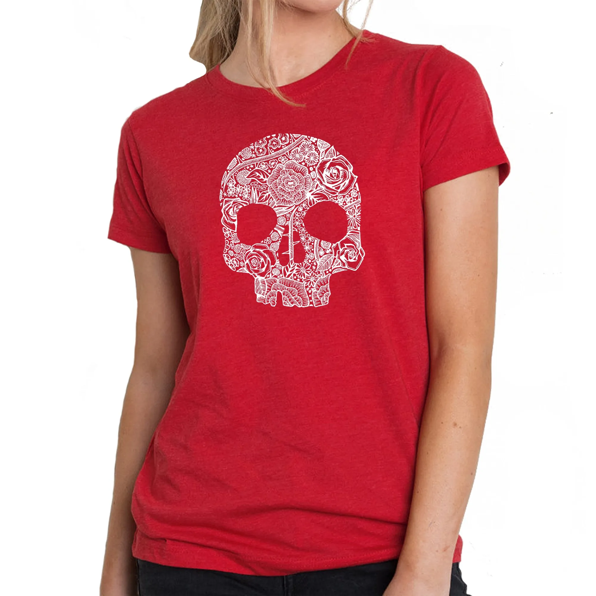 Flower Skull - Women's Premium Blend Word Art T-Shirt sold by LA Pop Art product image thumbnail 5