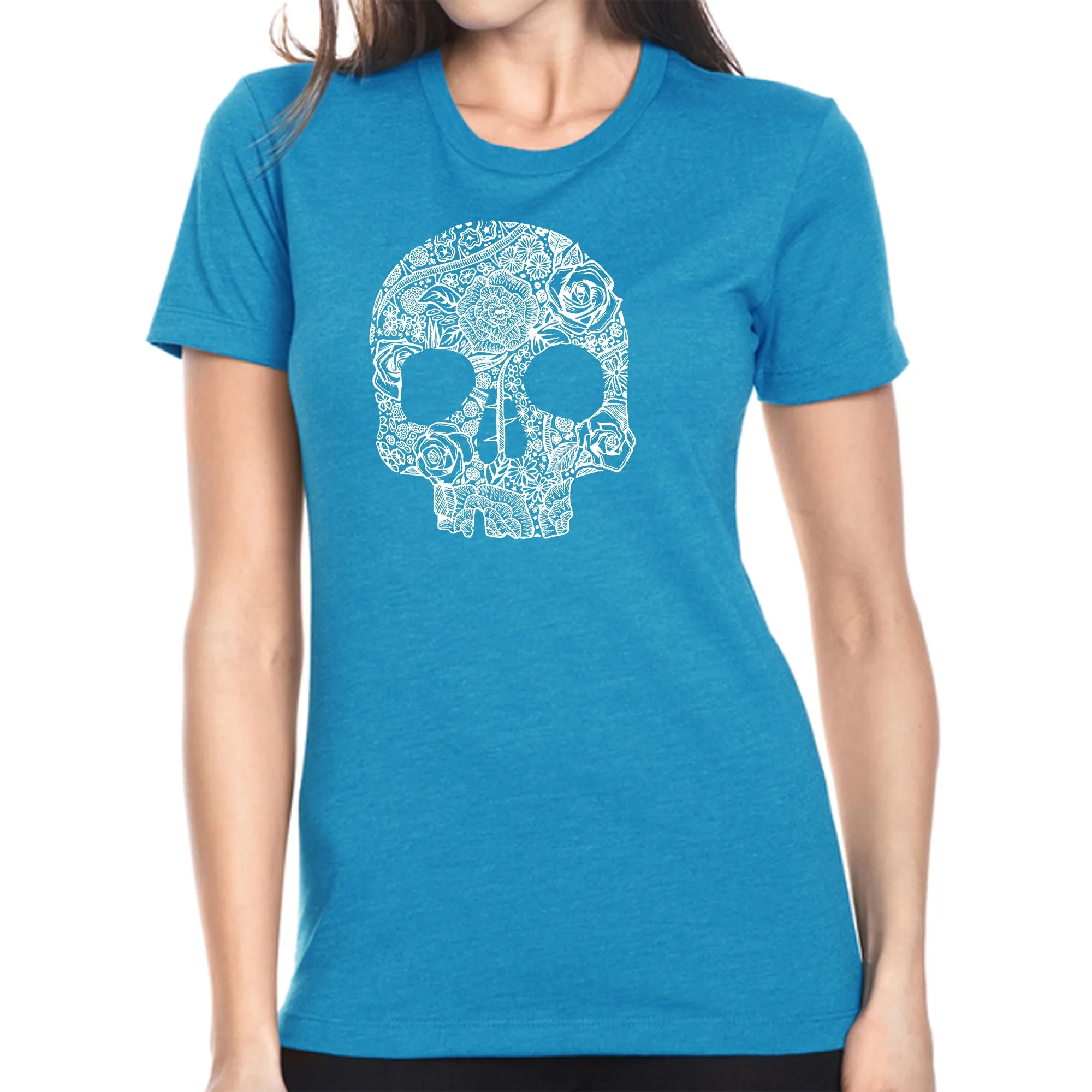 Flower Skull - Women's Premium Blend Word Art T-Shirt sold by LA Pop Art product image thumbnail 4
