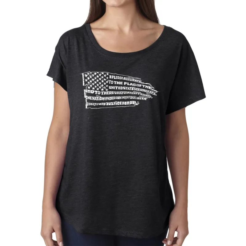 LA Pop Art Women's Dolman Cut Word Art Shirt - Pledge of Allegiance Flag sold by LA Pop Art