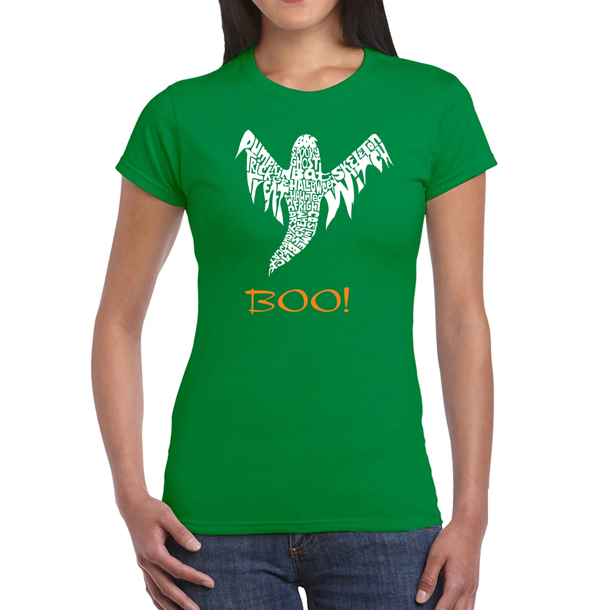 Halloween Ghost - Women's Word Art T-Shirt sold by LA Pop Art product image thumbnail 5