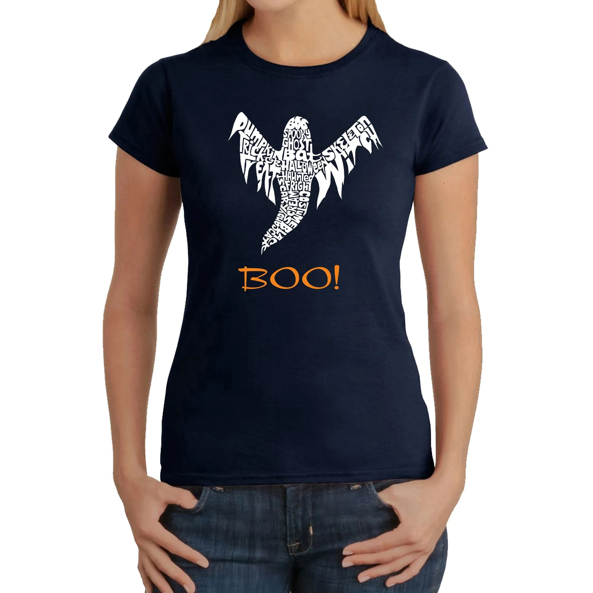 Halloween Ghost - Women's Word Art T-Shirt sold by LA Pop Art product image thumbnail 3