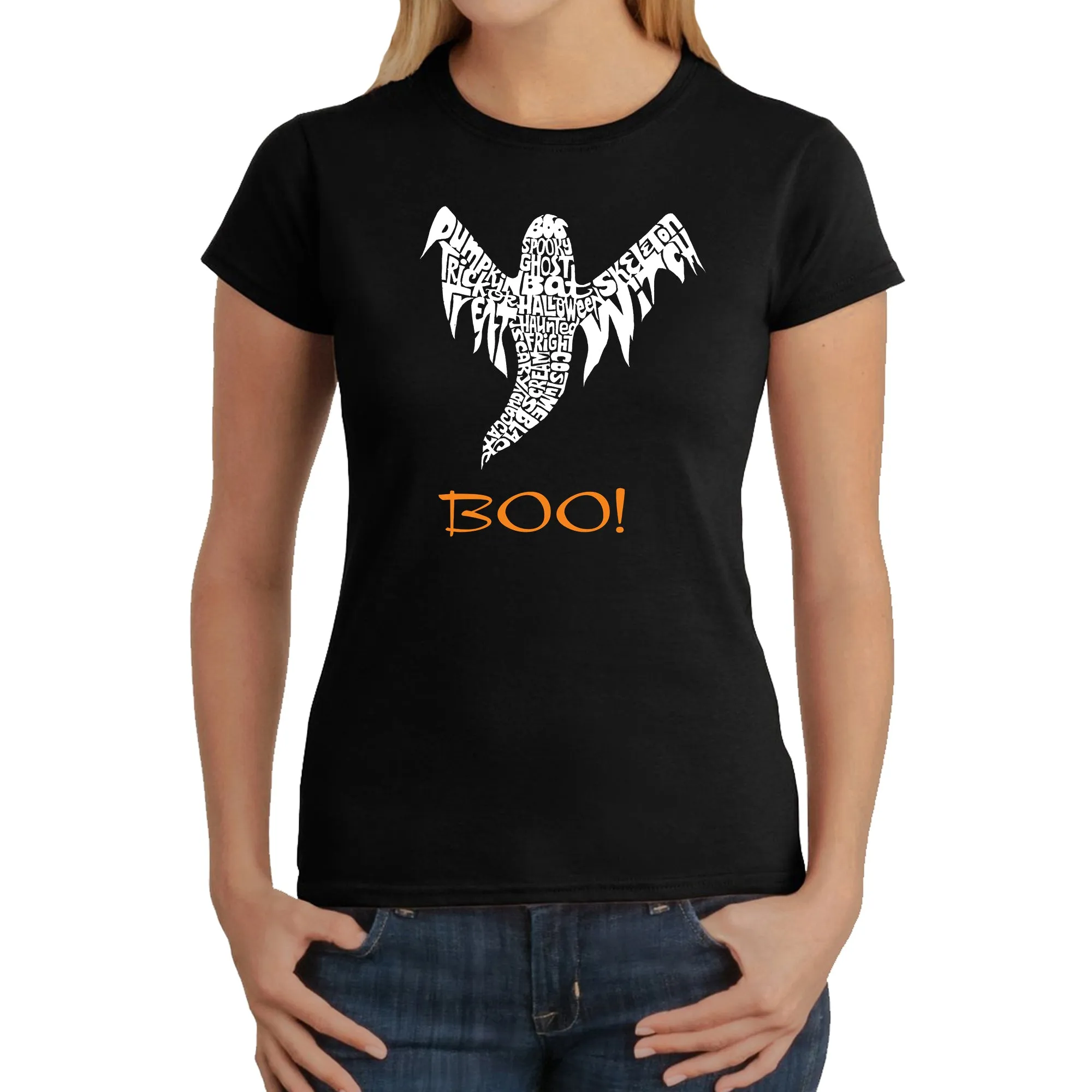 Halloween Ghost - Women's Word Art T-Shirt sold by LA Pop Art