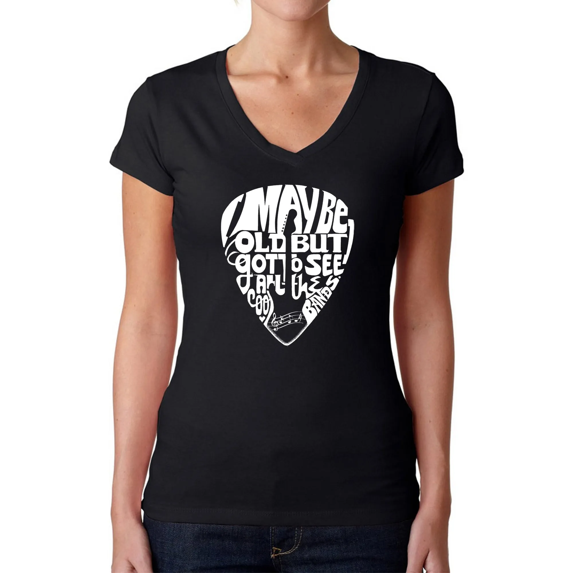 Guitar Pick - Women's Word Art V-Neck T-Shirt sold by LA Pop Art