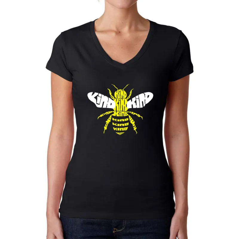 Bee Kind  - Women's Word Art V-Neck T-Shirt sold by LA Pop Art