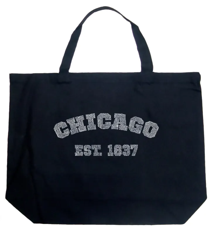 Chicago 1837 - Large Word Art Tote Bag sold by LA Pop Art