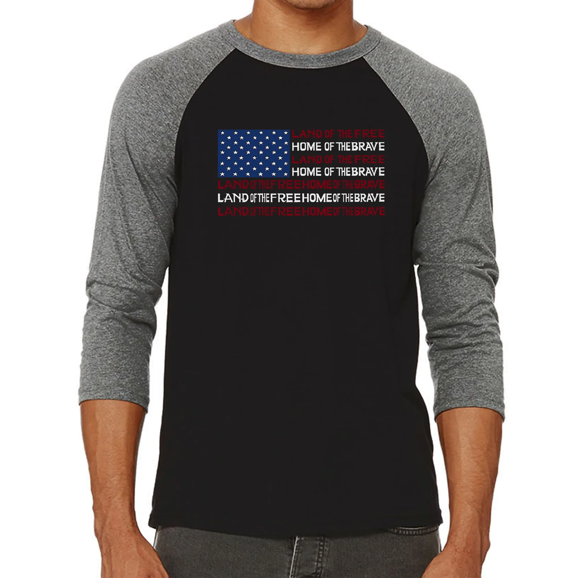 Land of the Free American Flag - Men's Raglan Baseball Word Art T-Shirt sold by LA Pop Art product image thumbnail 4