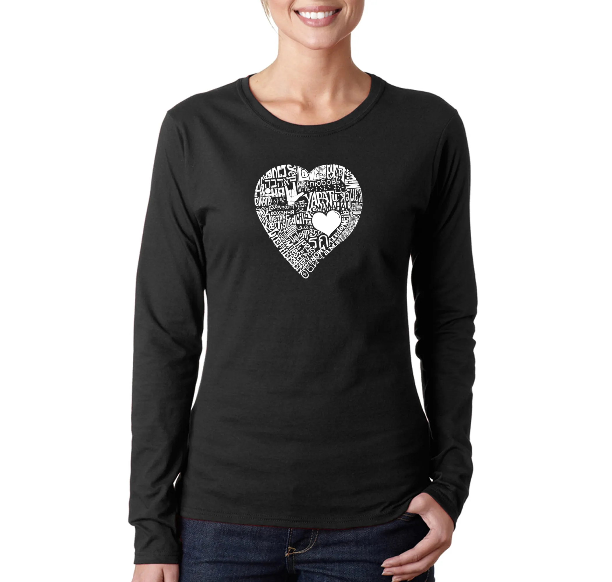 LOVE IN 44 DIFFERENT LANGUAGES - Women's Word Art Long Sleeve T-Shirt sold by LA Pop Art