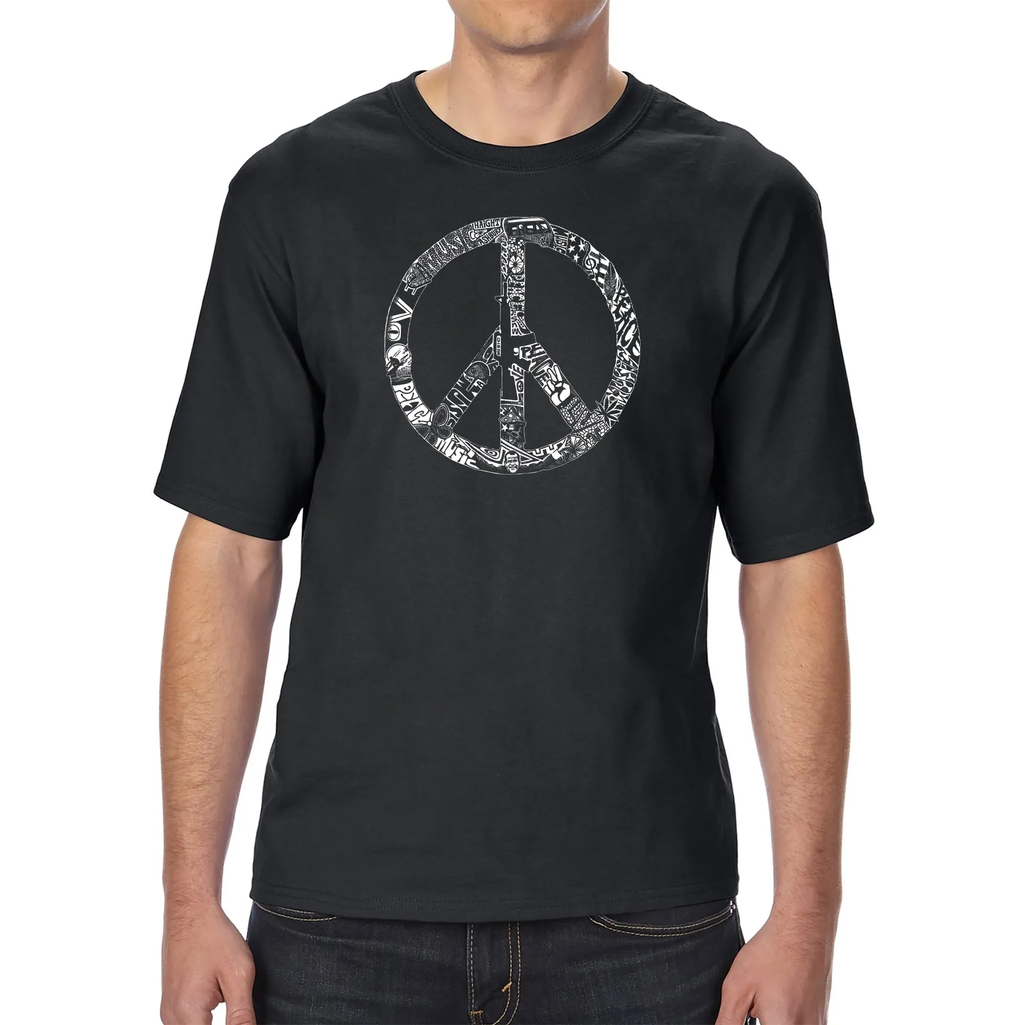 PEACE, LOVE, & MUSIC - Men's Tall Word Art T-Shirt sold by LA Pop Art