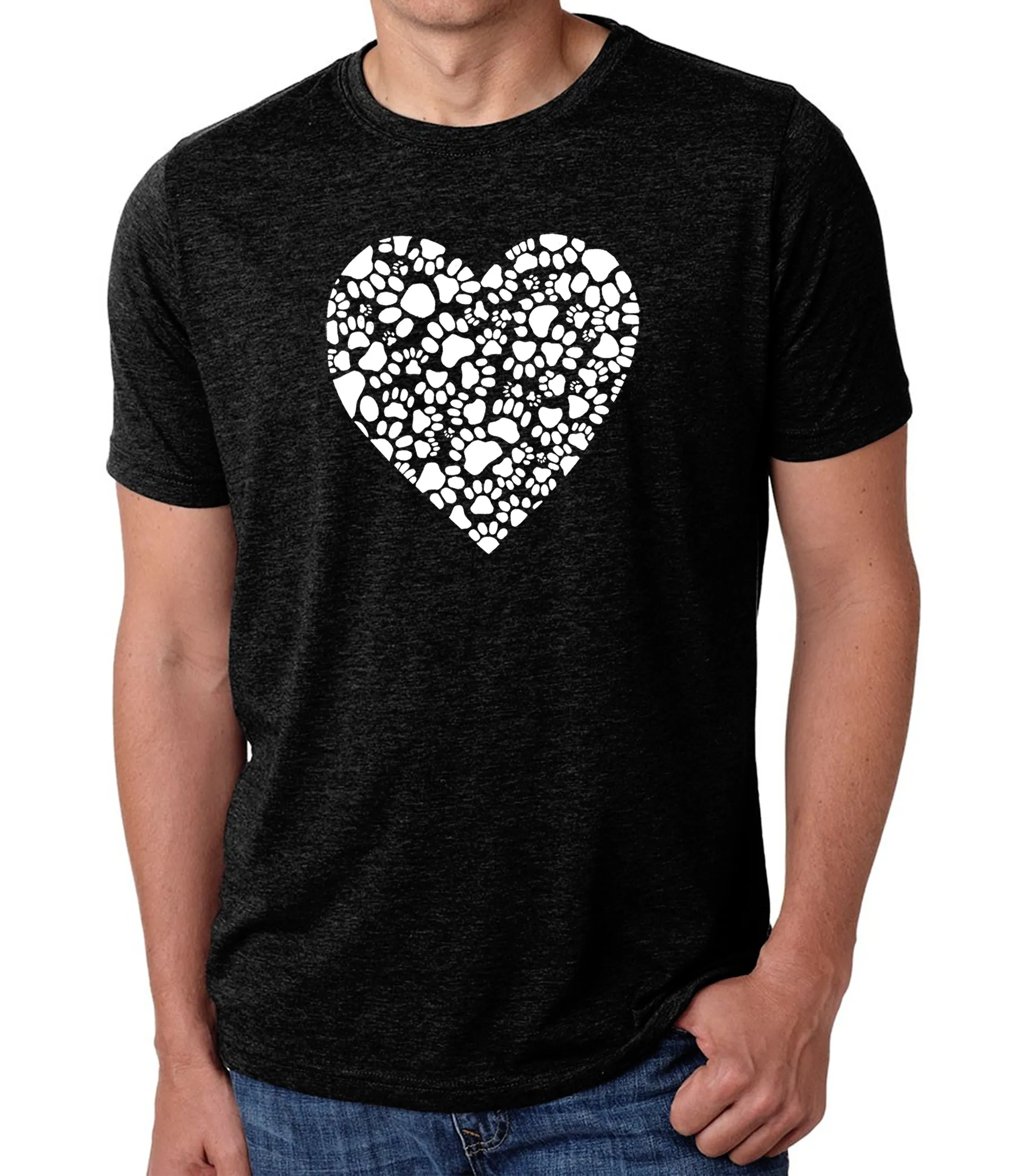 Paw Prints Heart - Men's Premium Blend Word Art T-Shirt sold by LA Pop Art