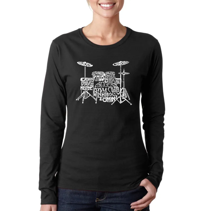 Drums - Women's Word Art Long Sleeve T-Shirt sold by LA Pop Art