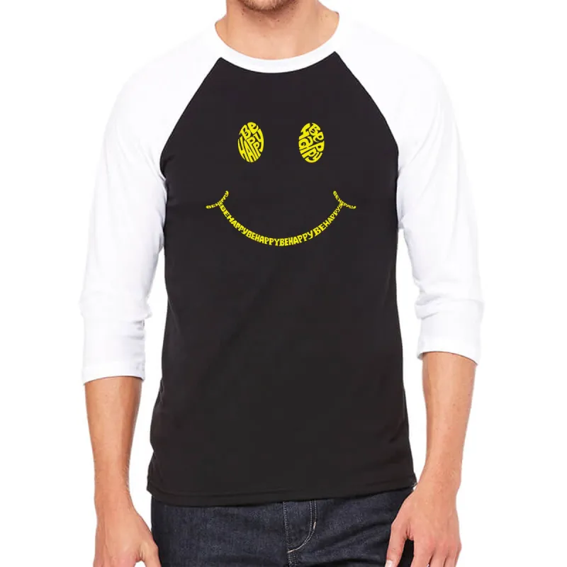 Be Happy Smiley Face  - Men's Raglan Baseball Word Art T-Shirt sold by LA Pop Art