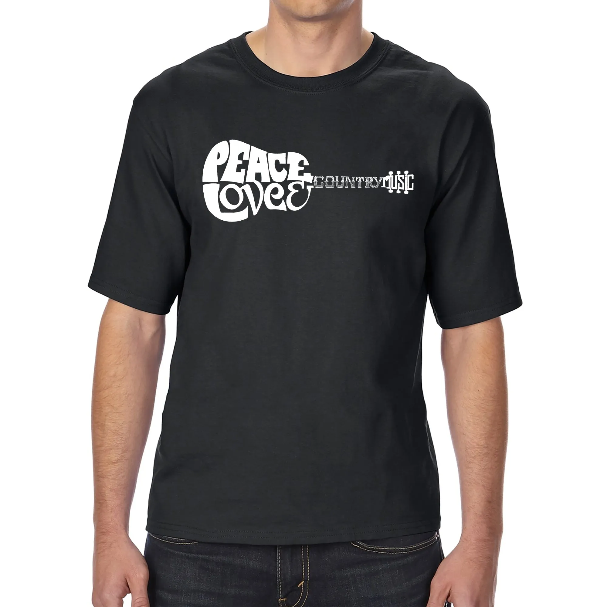 Peace Love Country - Men's Tall and Long Word Art T-Shirt sold by LA Pop Art