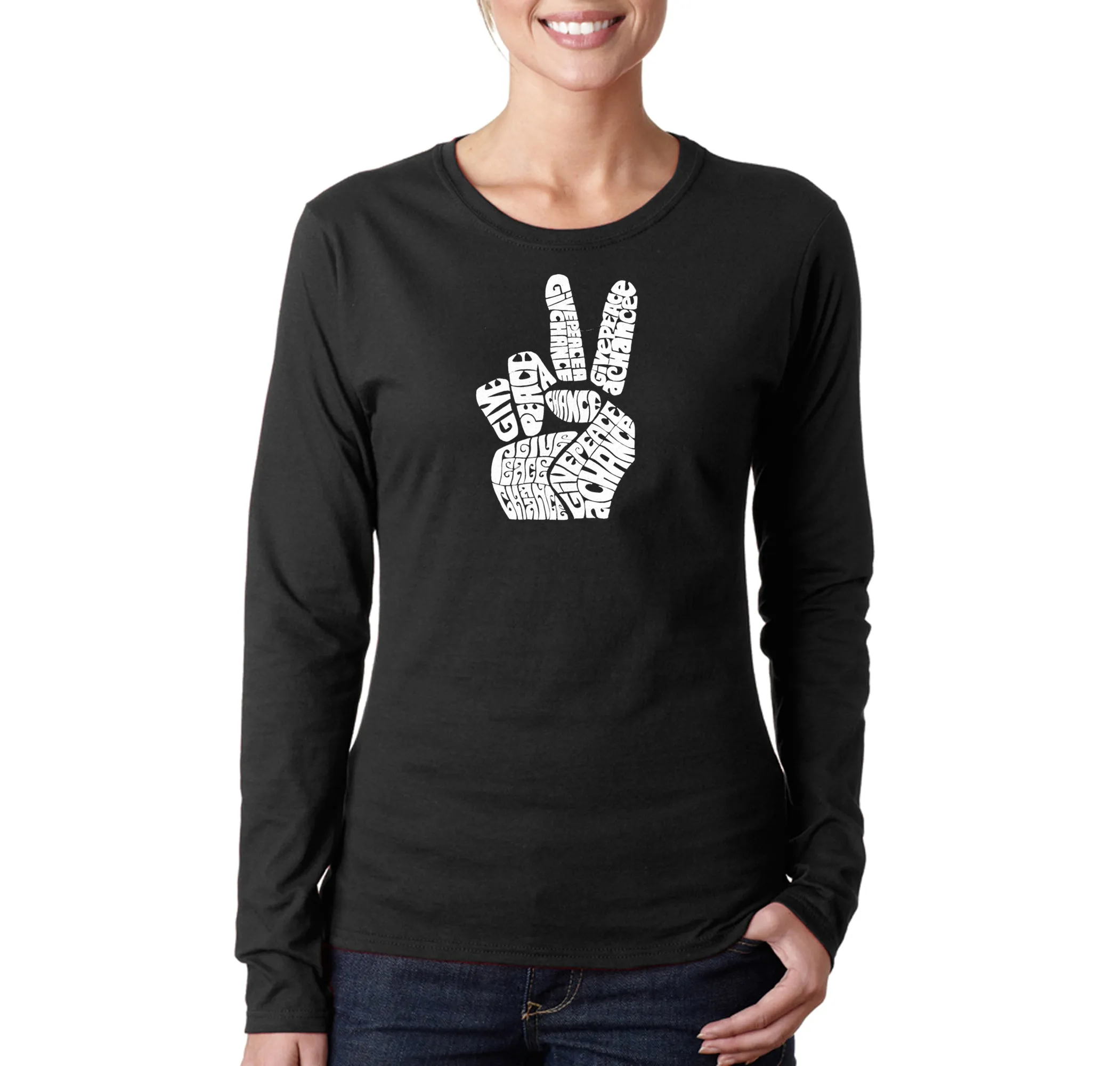 PEACE FINGERS - Women's Word Art Long Sleeve T-Shirt sold by LA Pop Art