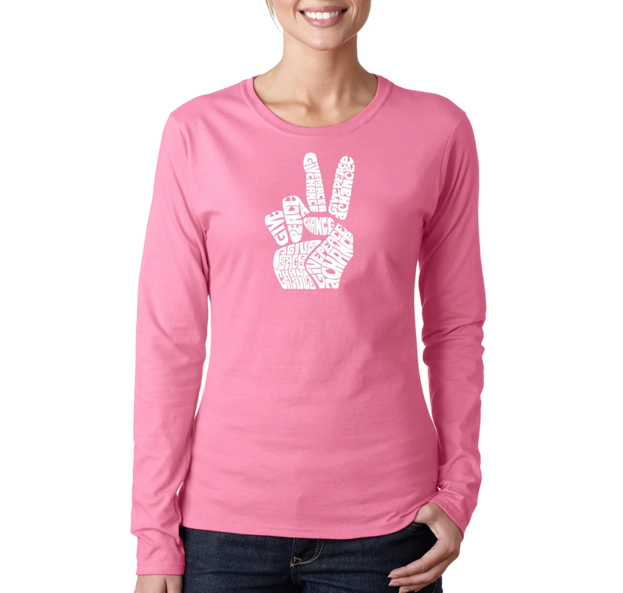 PEACE FINGERS - Women's Word Art Long Sleeve T-Shirt sold by LA Pop Art product image thumbnail 3