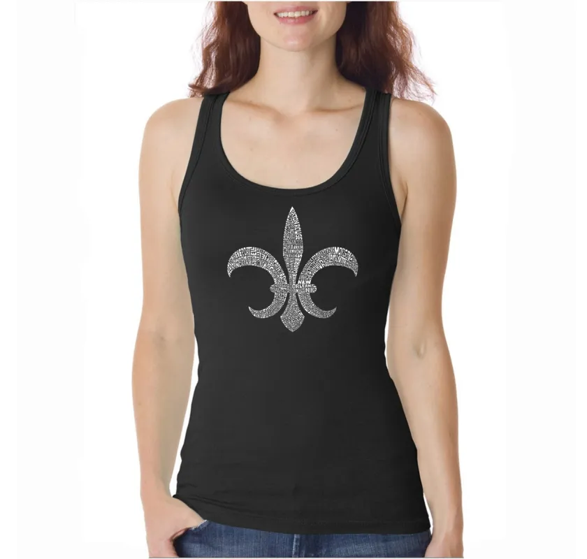 FLEUR DE LIS POPULAR LOUISIANA CITIES - Women's Word Art Tank Top sold by LA Pop Art