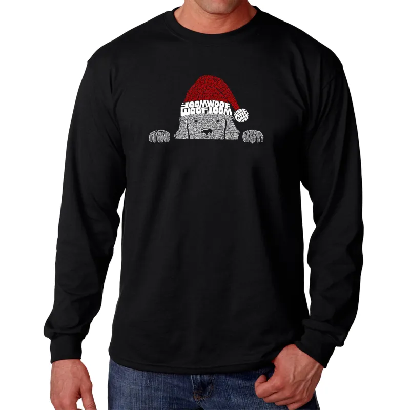 Christmas Peeking Dog - Men's Word Art Long Sleeve T-Shirt sold by LA Pop Art
