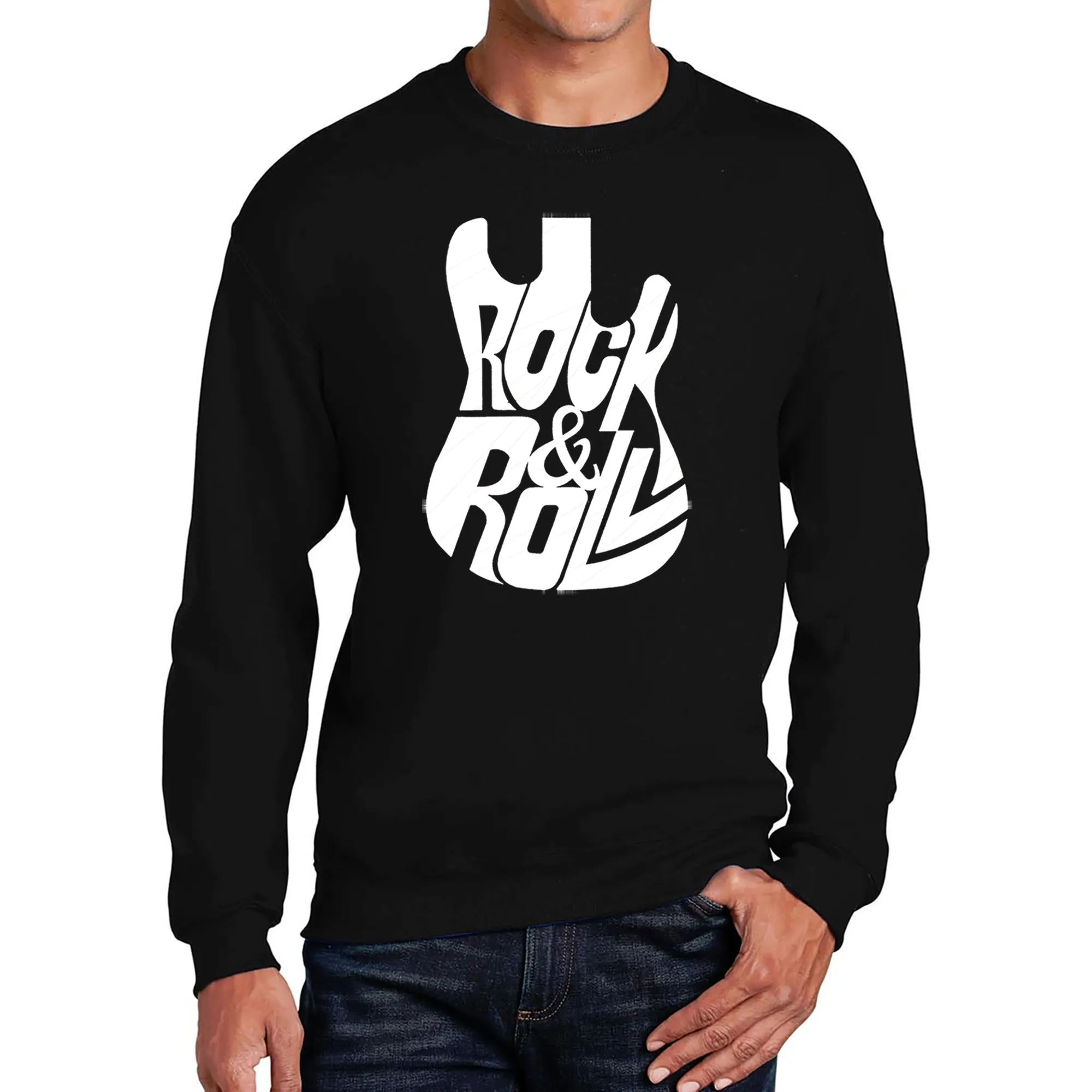 Rock And Roll Guitar - Men's Word Art Crewneck Sweatshirt sold by LA Pop Art