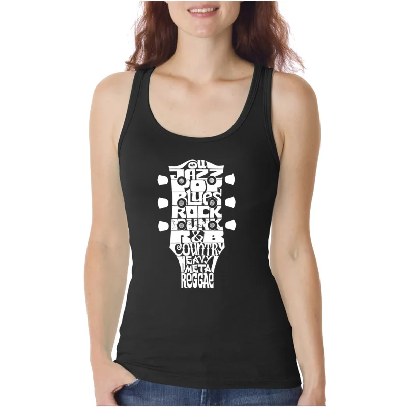 Guitar Head Music Genres  - Women's Word Art Tank Top sold by LA Pop Art