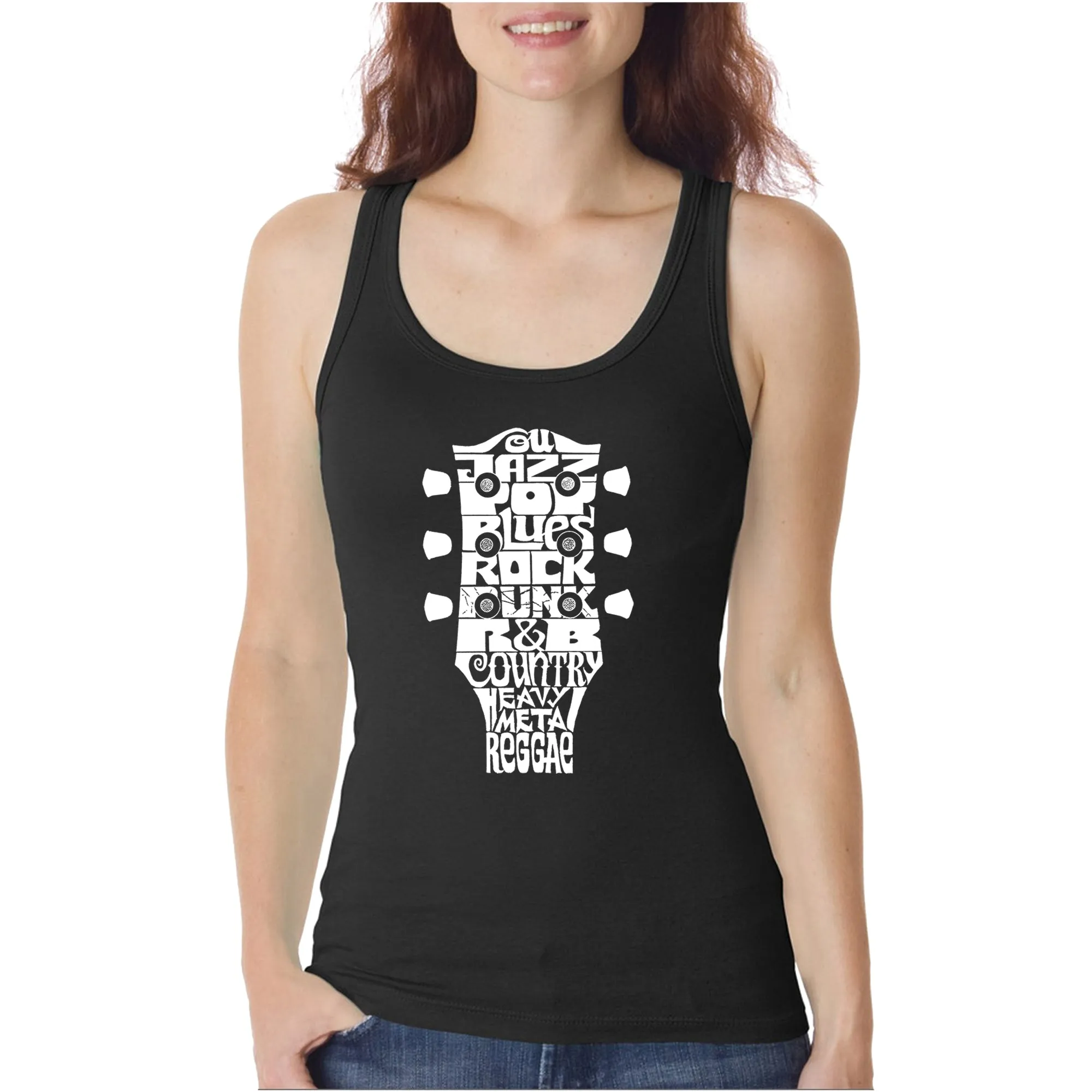 Guitar Head Music Genres - Women's Word Art Tank Top sold by LA Pop Art