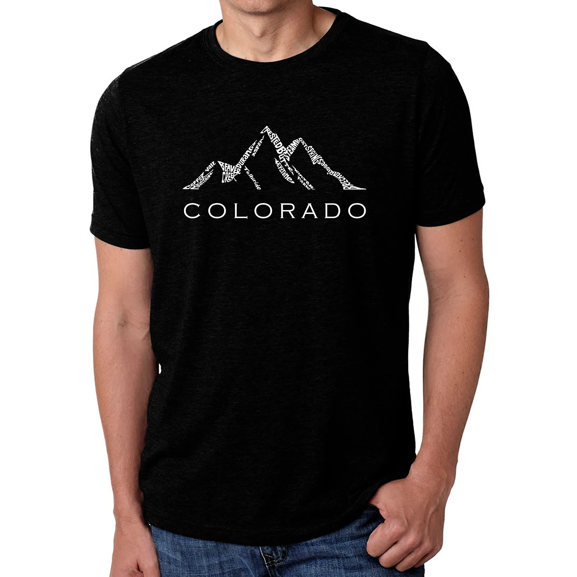 Colorado Ski Towns - Men's Premium Blend Word Art T-Shirt sold by LA Pop Art