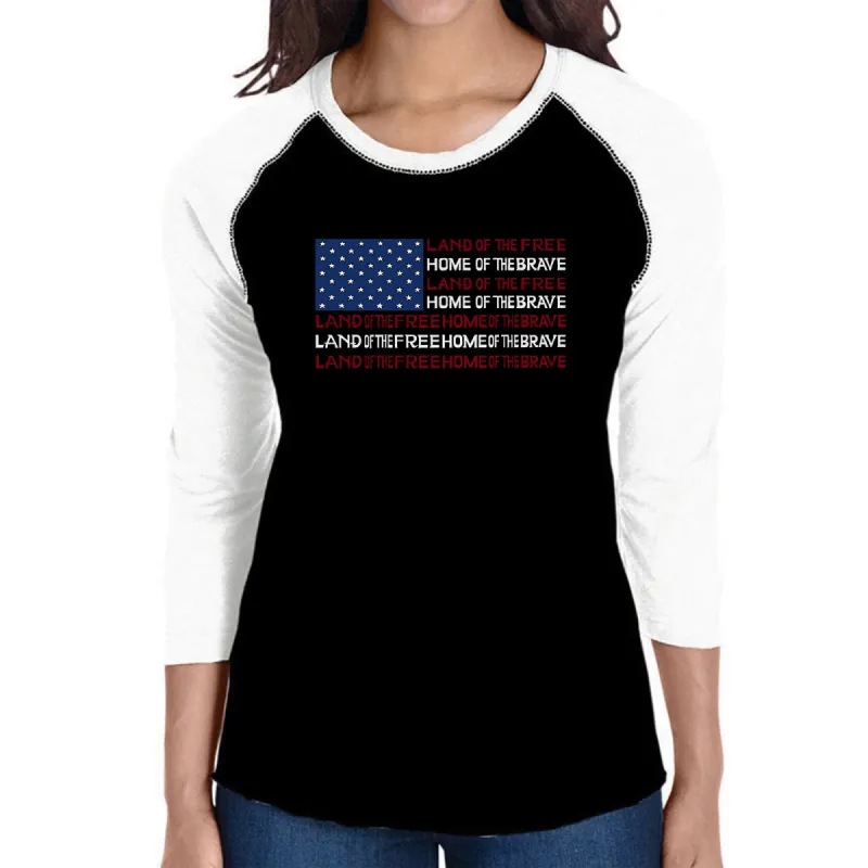 Land of the Free American Flag - Women's Raglan Word Art T-Shirt sold by LA Pop Art