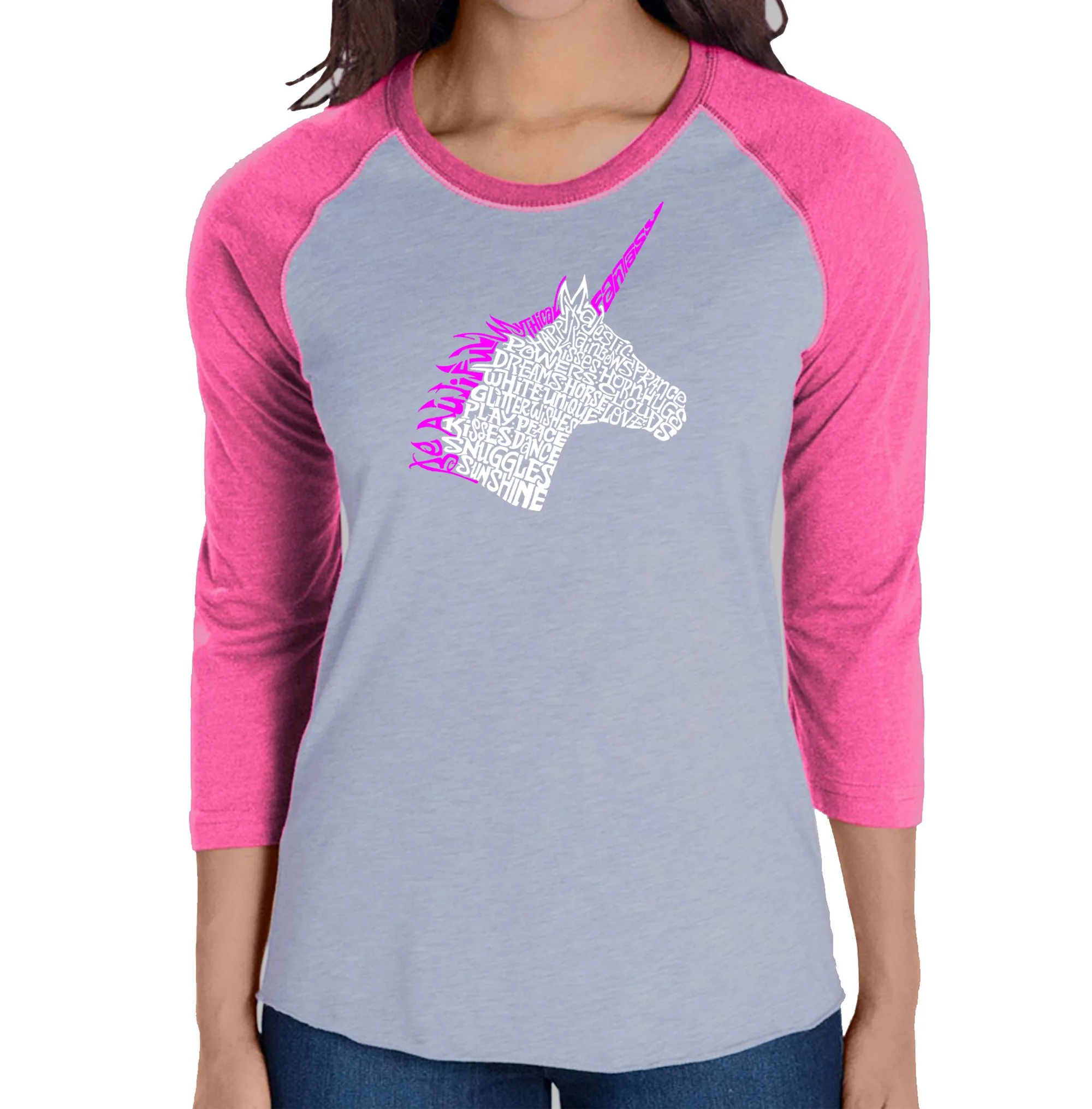 Unicorn - Women's Raglan Baseball Word Art T-Shirt sold by LA Pop Art product image thumbnail 4