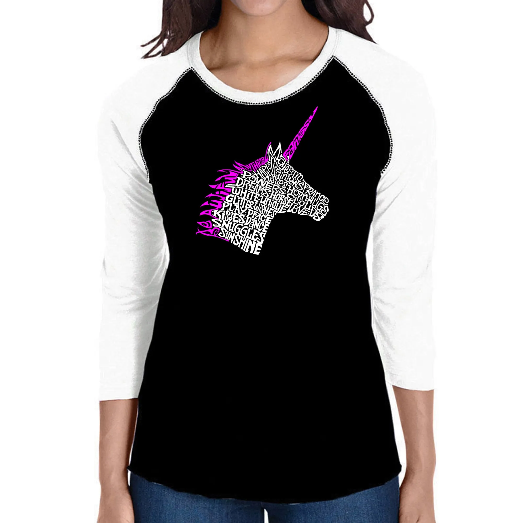 Unicorn - Women's Raglan Baseball Word Art T-Shirt sold by LA Pop Art