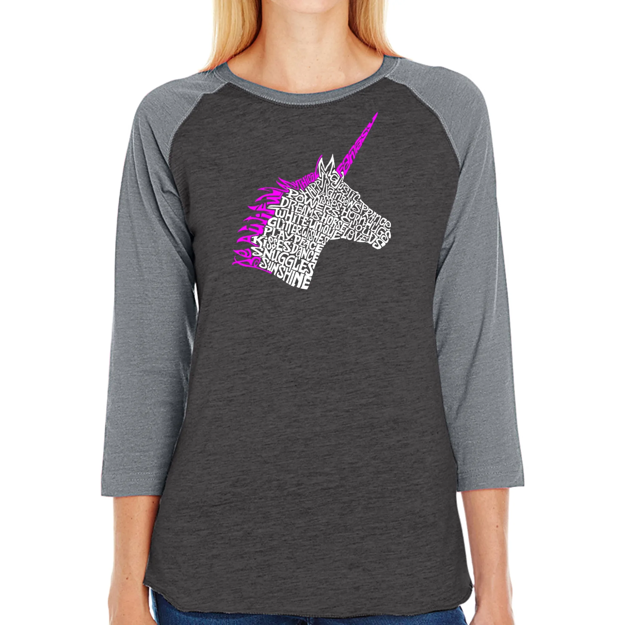 Unicorn - Women's Raglan Baseball Word Art T-Shirt sold by LA Pop Art product image thumbnail 3