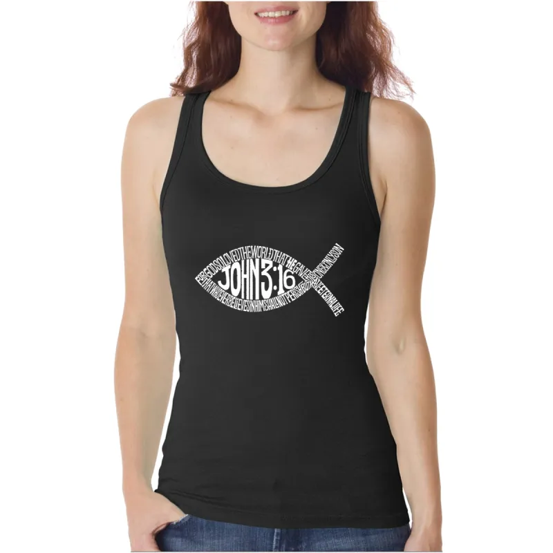 John 3:16 Fish Symbol  - Women's Word Art Tank Top sold by LA Pop Art