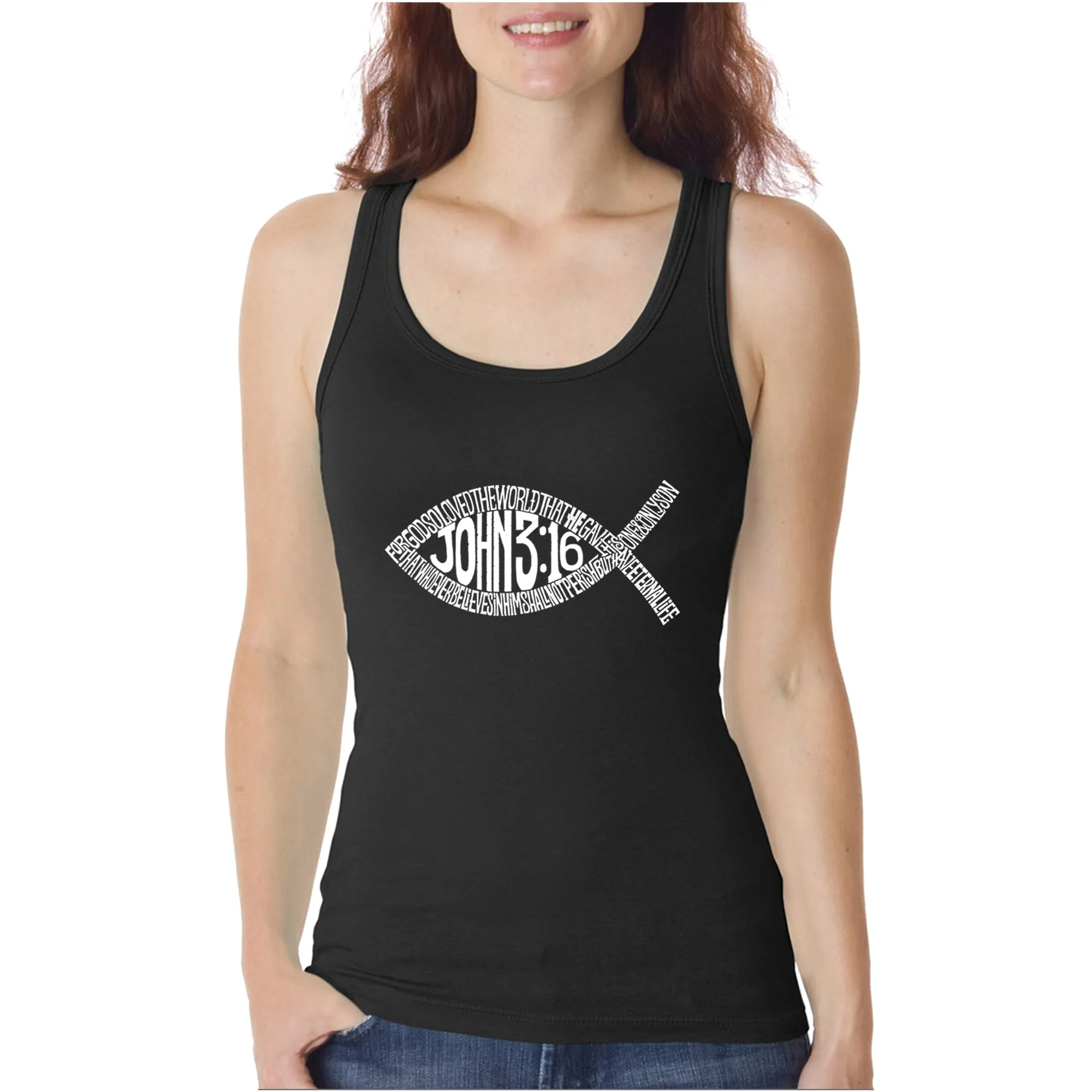 John 3:16 Fish Symbol - Women's Word Art Tank Top sold by LA Pop Art