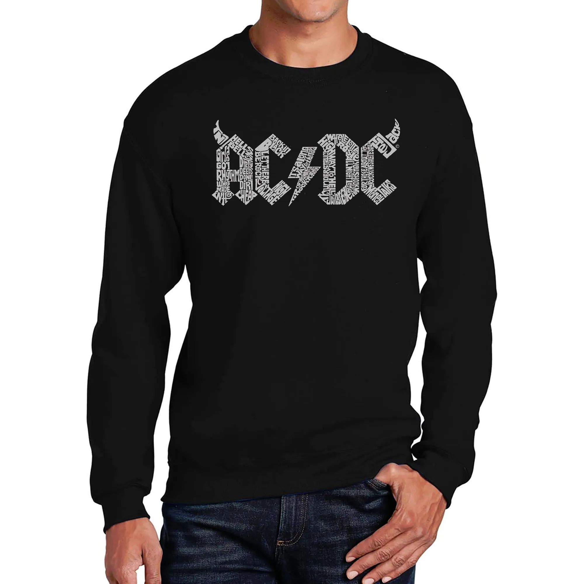 AC/DC Classic Horns Logo - Men's Word Art Crewneck Sweatshirt sold by LA Pop Art