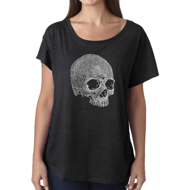 LA Pop Art Women's Dolman Cut Word Art Shirt - Dead Inside Skull sold by LA Pop Art