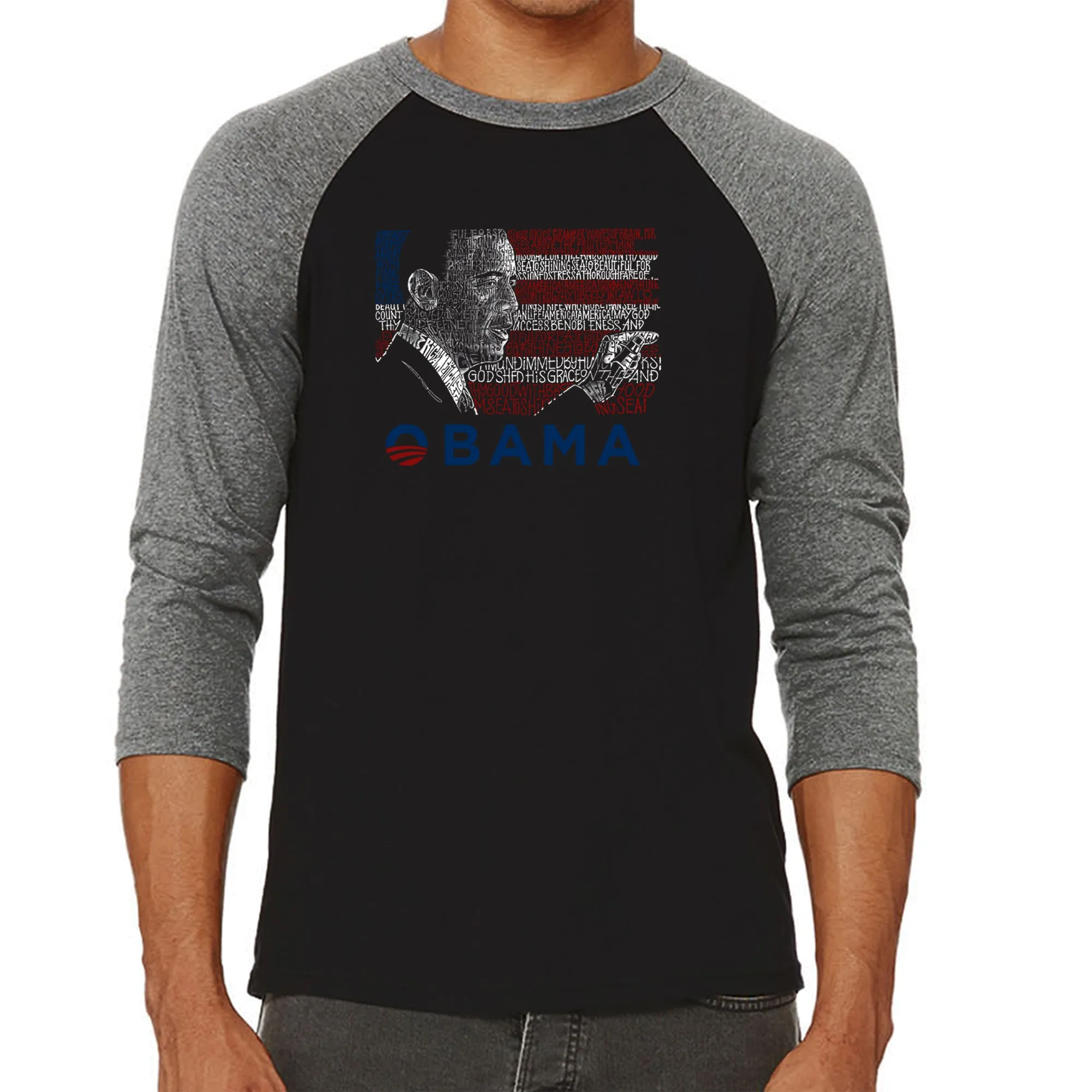 OBAMA AMERICA THE BEAUTIFUL - Men's Raglan Baseball Word Art T-Shirt sold by LA Pop Art product image thumbnail 4