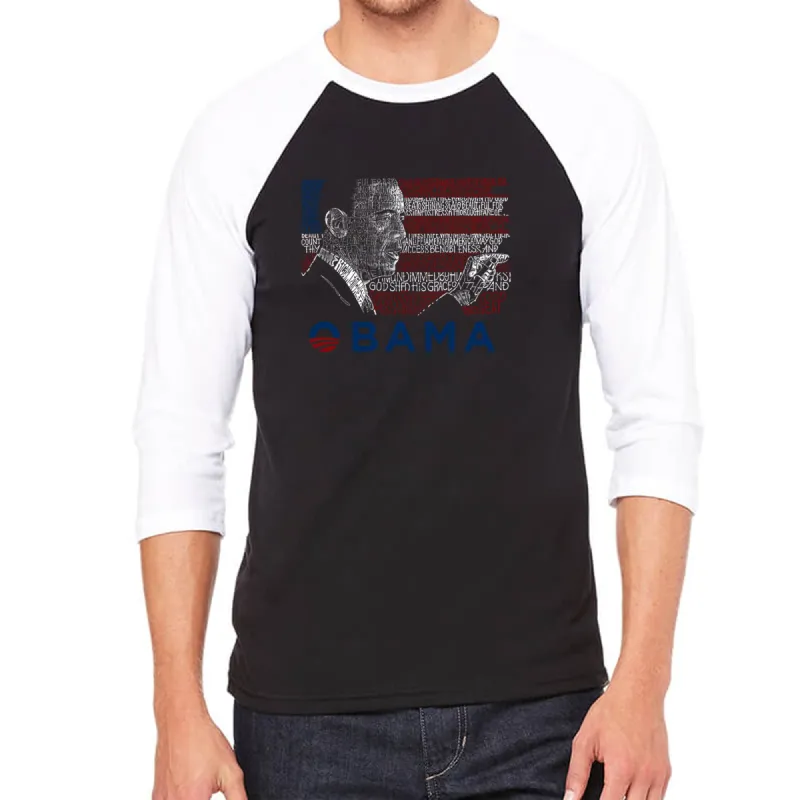 OBAMA AMERICA THE BEAUTIFUL - Men's Raglan Baseball Word Art T-Shirt sold by LA Pop Art