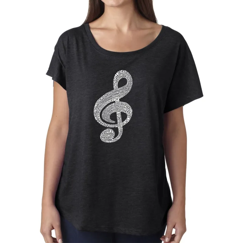 LA Pop Art Women's Dolman Word Art Shirt - Music Note sold by LA Pop Art