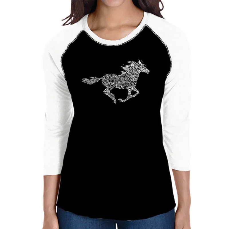 Horse Breeds - Women's Raglan Baseball Word Art T-Shirt sold by LA Pop Art