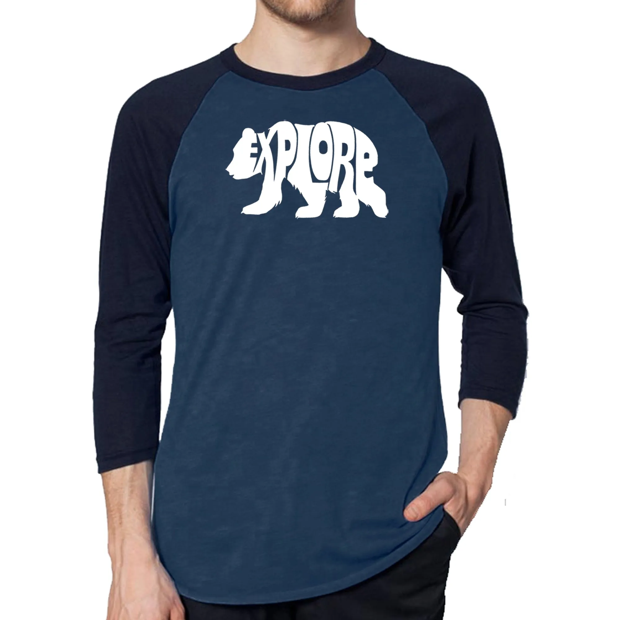 Explore - Men's Raglan Baseball Word Art T-Shirt sold by LA Pop Art product image thumbnail 3