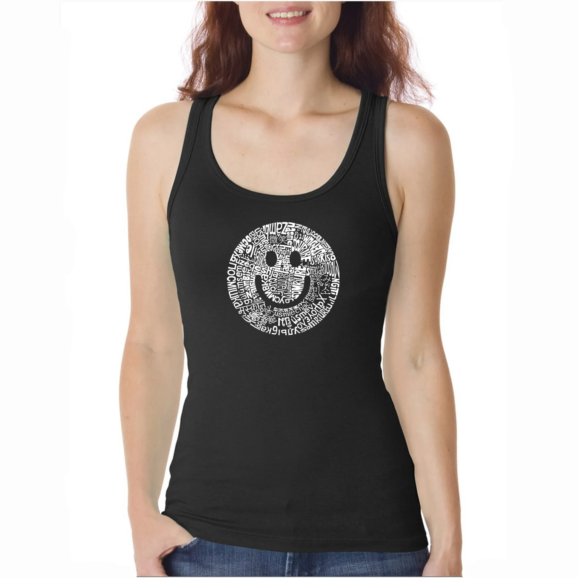 SMILE IN DIFFERENT LANGUAGES - Women's Word Art Tank Top sold by LA Pop Art