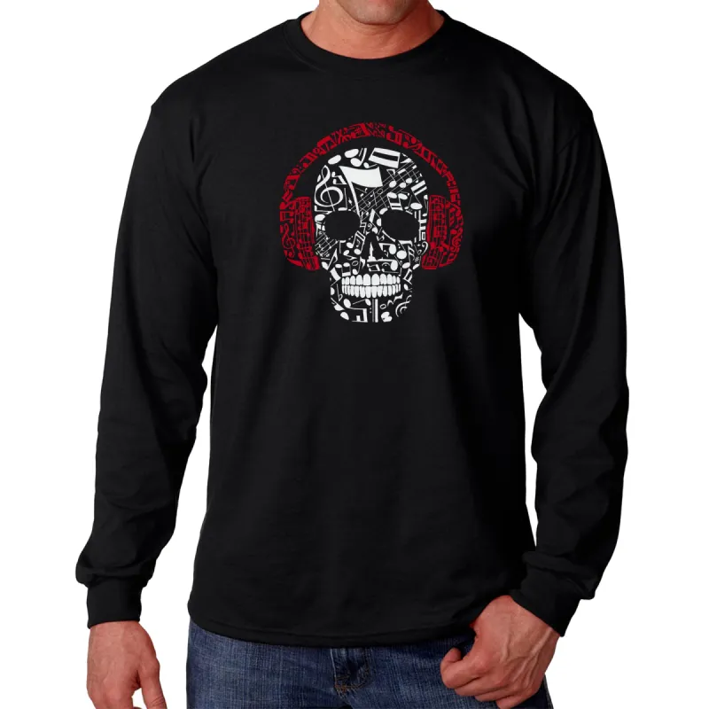 Music Notes Skull  - Men's Word Art Long Sleeve T-Shirt sold by LA Pop Art