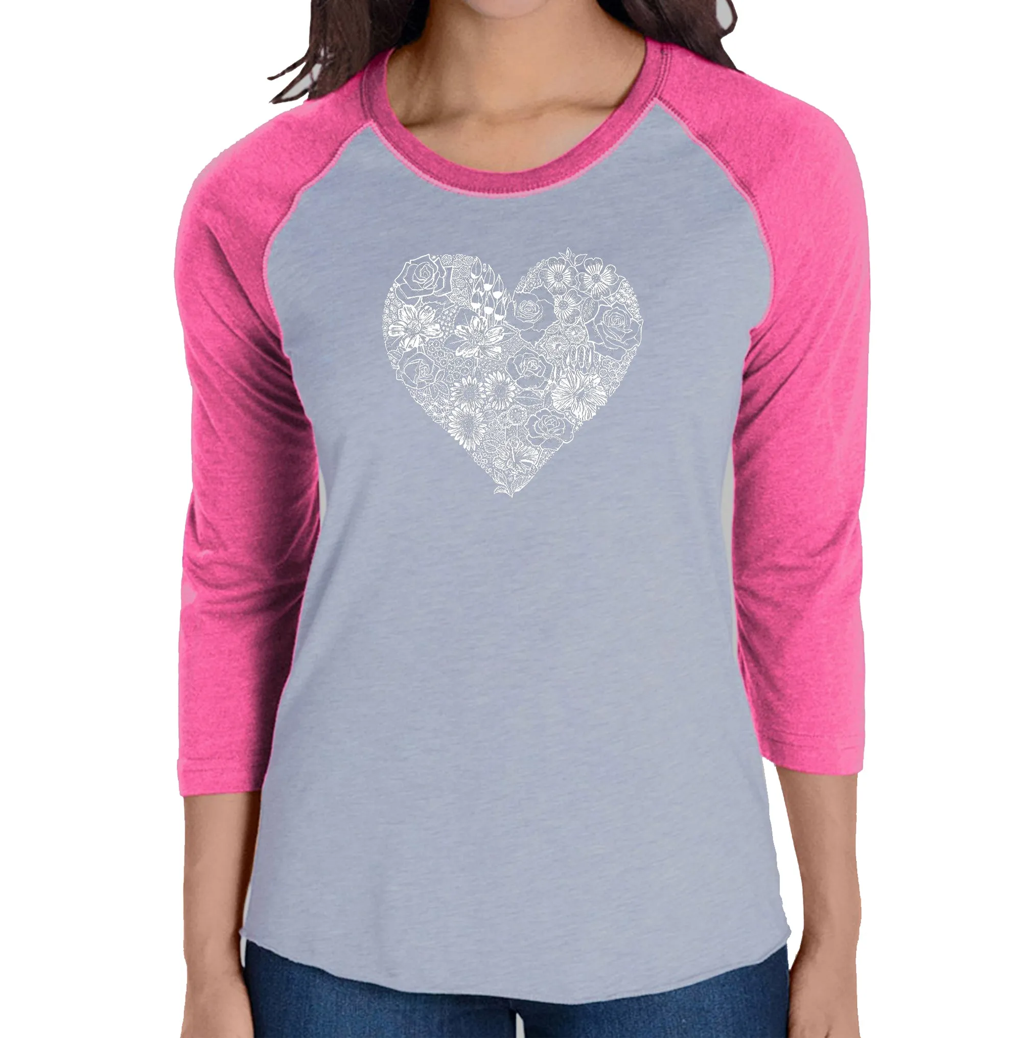 Heart Flowers - Women's Raglan Word Art T-Shirt sold by LA Pop Art product image thumbnail 3