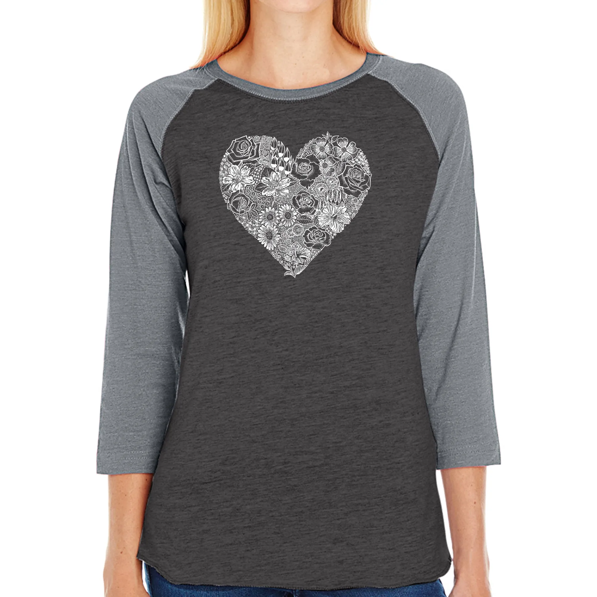 Heart Flowers - Women's Raglan Word Art T-Shirt sold by LA Pop Art product image thumbnail 4