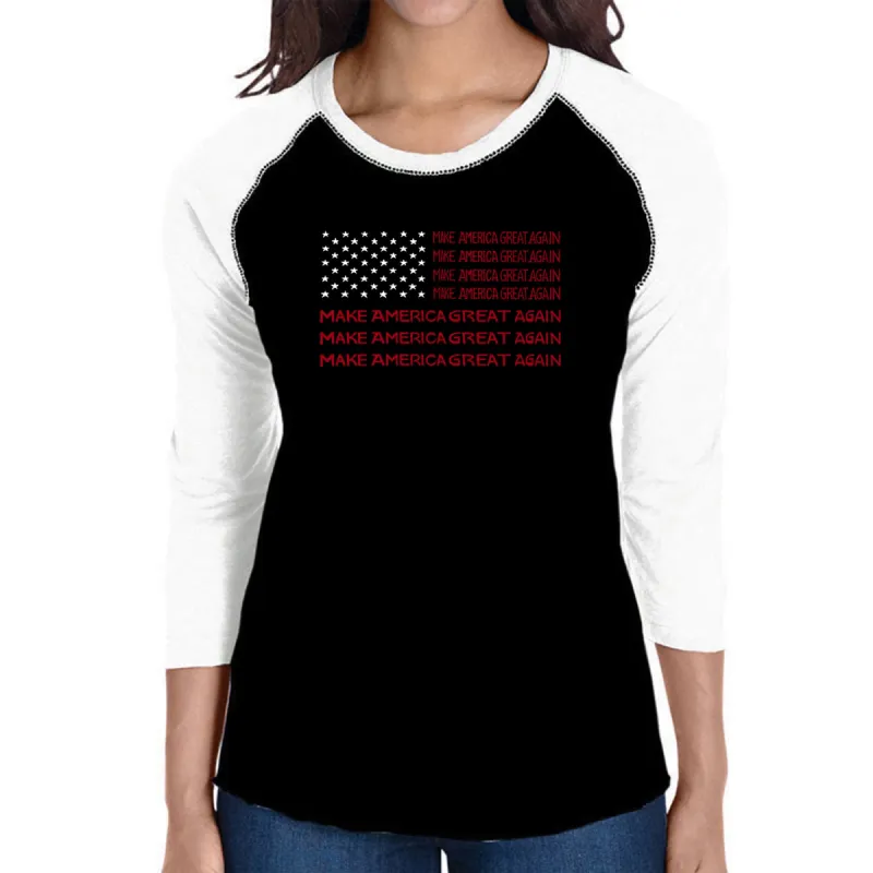 Maga Flag - Women's Raglan Baseball Word Art T-Shirt sold by LA Pop Art