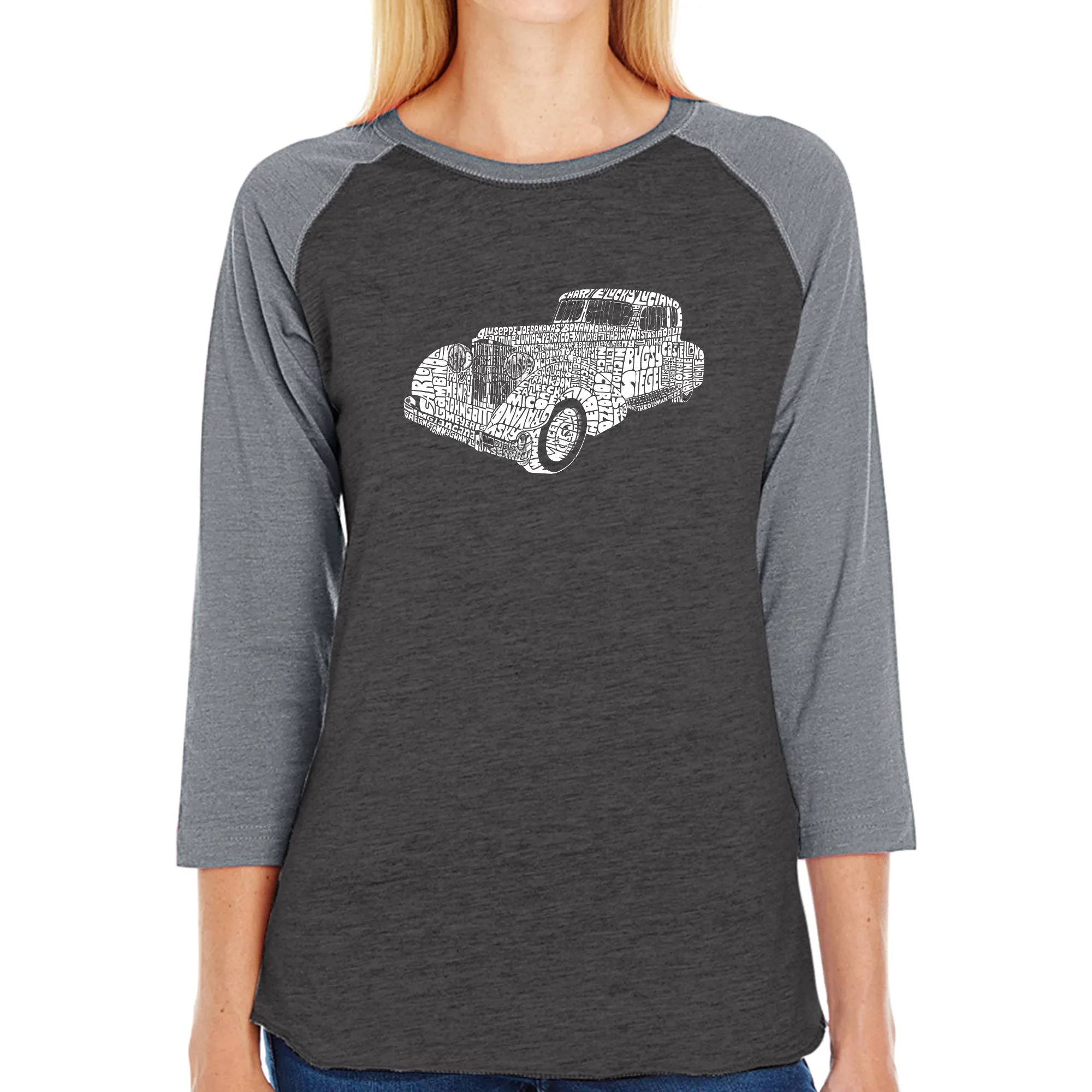 Mobsters - Women's Raglan Baseball Word Art T-Shirt sold by LA Pop Art product image thumbnail 3